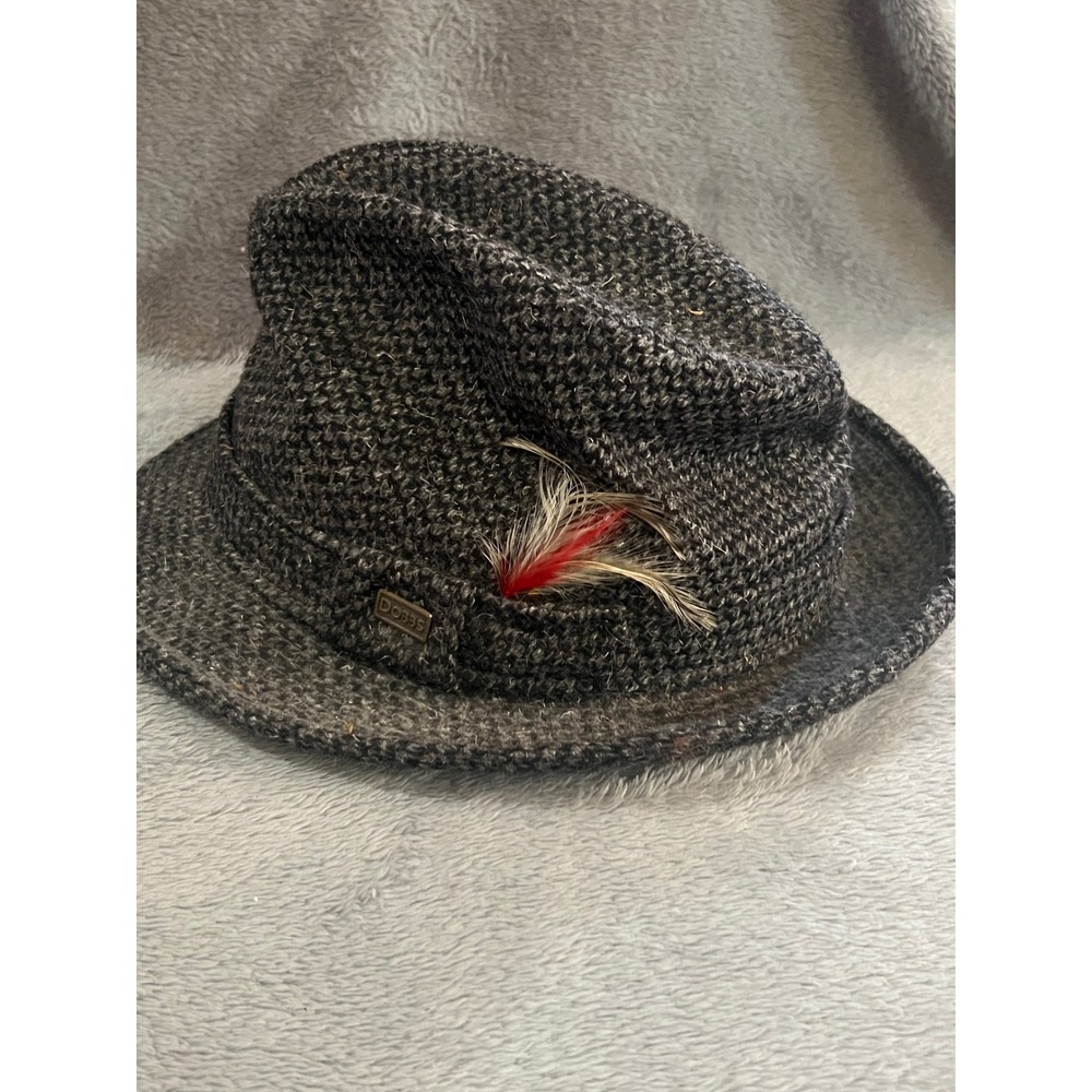 Dobbs Fifth Avenue Vintage Grey Knit Wool Fedora Hat Feather Accent Size 7 3/8